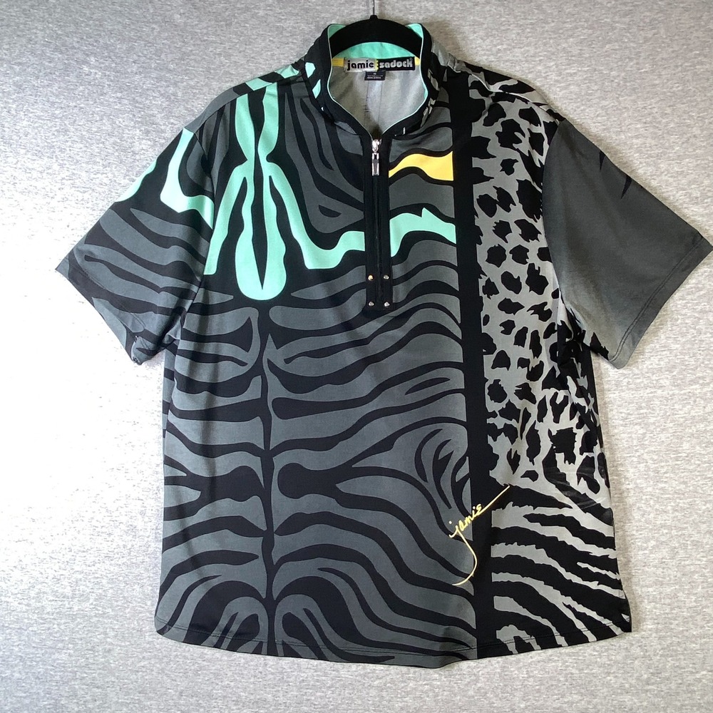 Jamie Sadock Womens XL Golf Top Mixed Animal Print Quarter Zip Pickleball Tennis